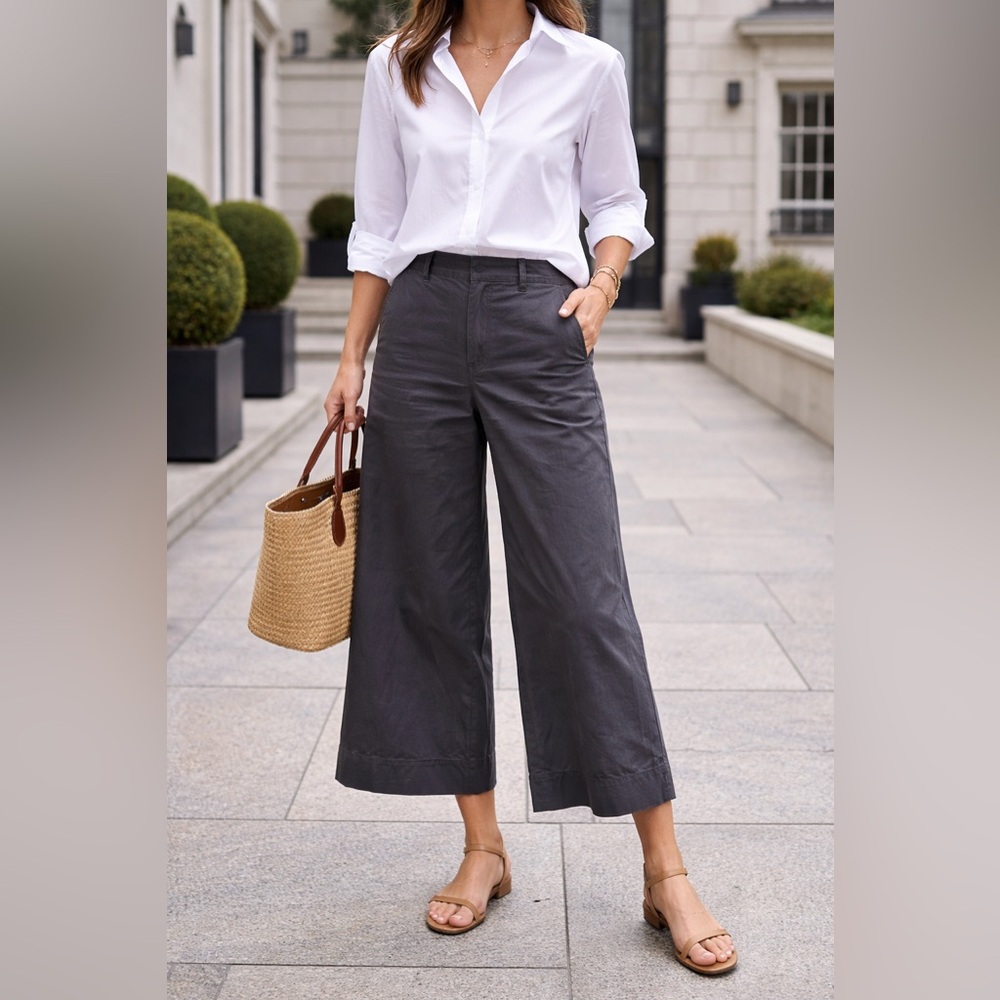 COS Wide Leg Cotton Trousers 36 Black High Waist Minimalist Chic